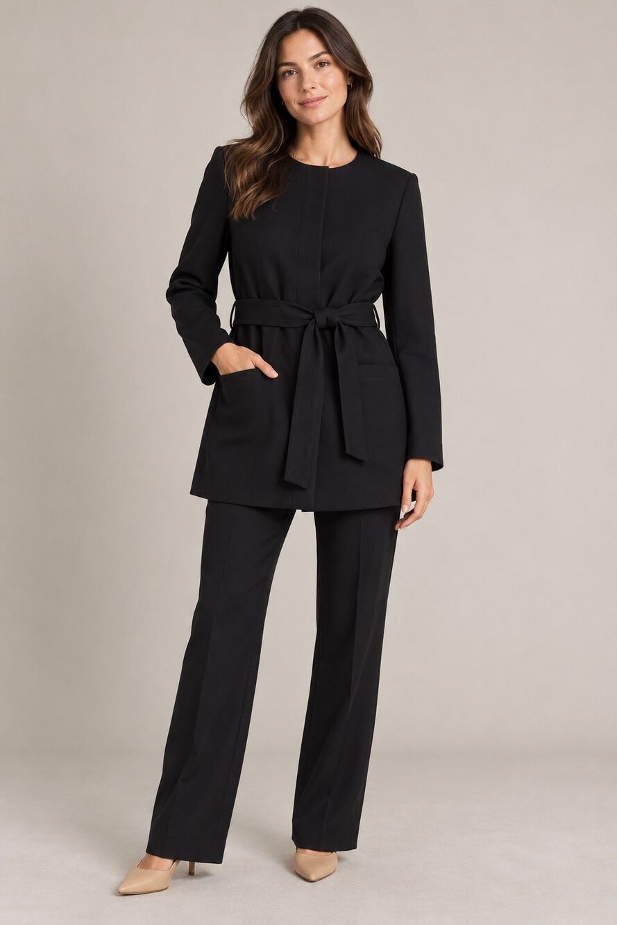 Banana Republic Womens Black Belted Long Blazer Jacket Size 14 Career